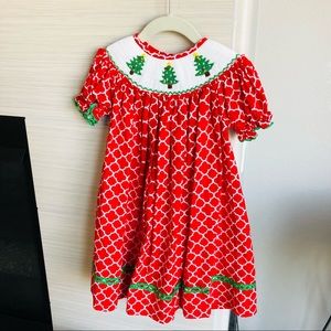 🎄🎄🎄Smocked Bishop Red Christmas Tree Dress 2T